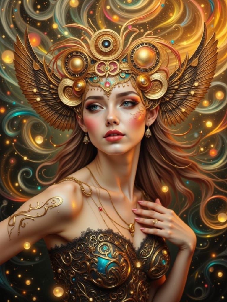 Golden Retrowave Woman in Volumetric Lighting