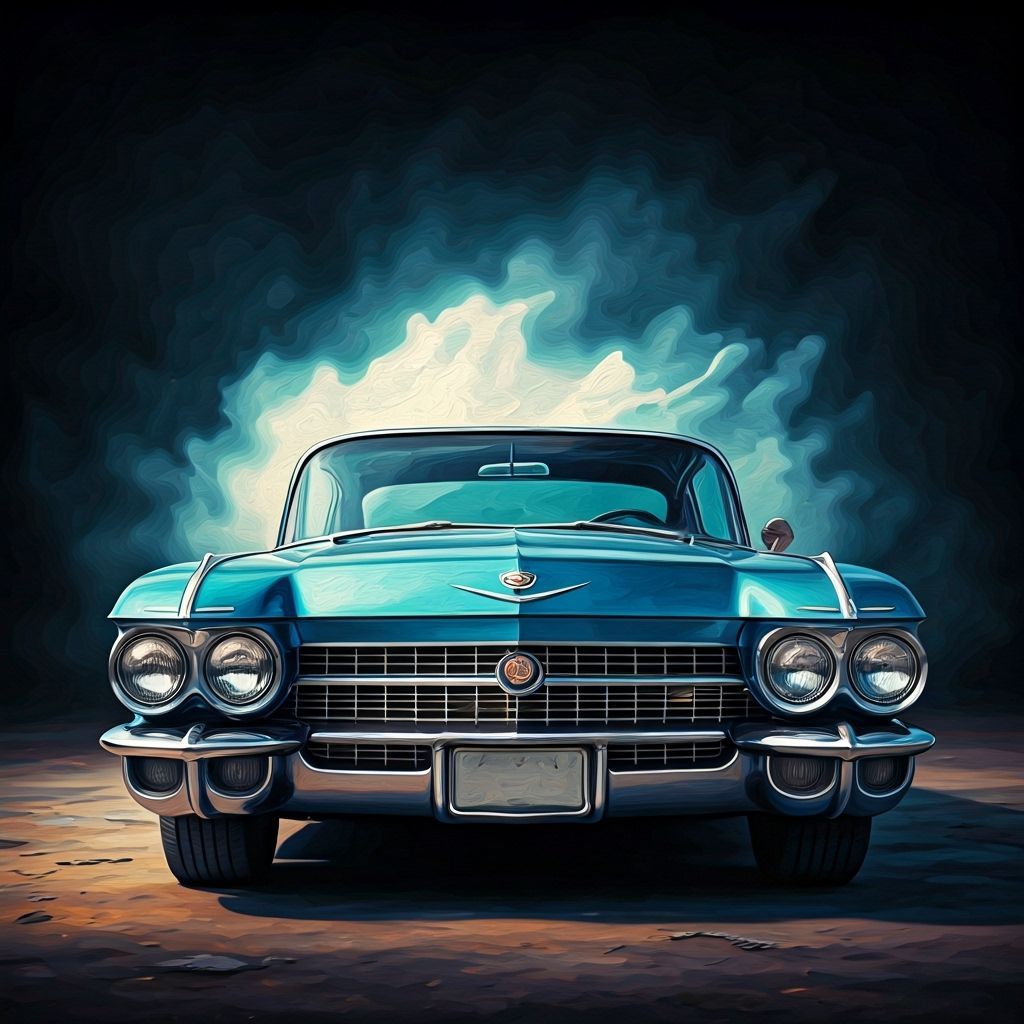 Ocean Blue Cadillac in Grunge Oil Painting