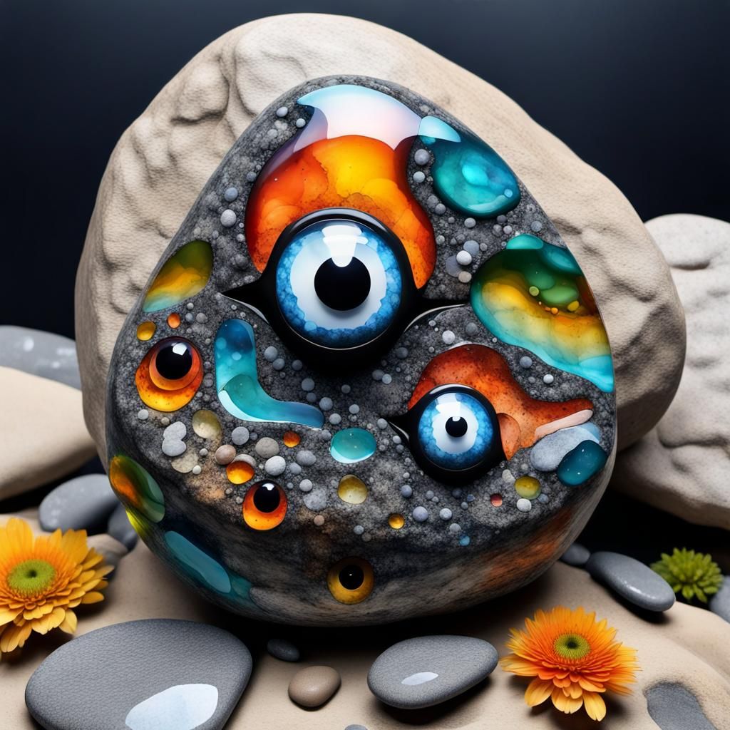 Whimsical Granite Rock Creature Optical Illusion