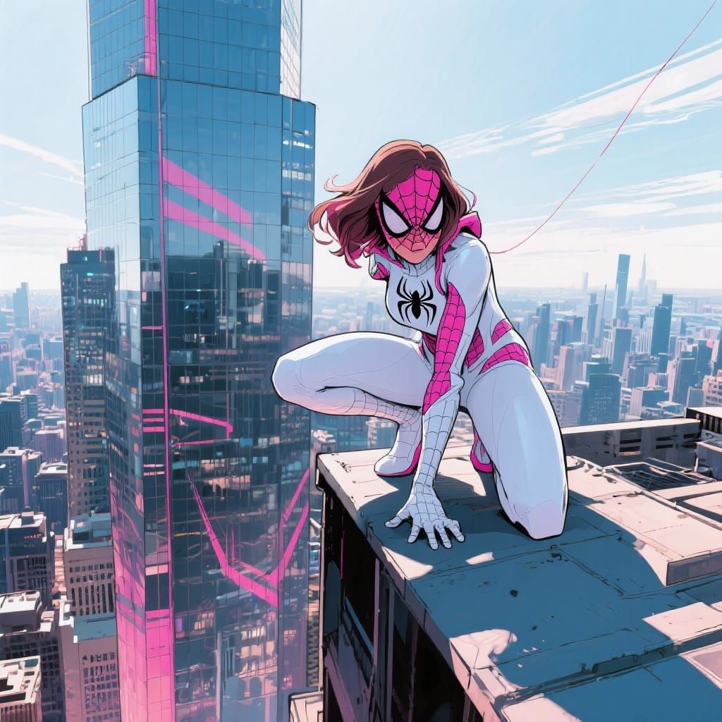 Spider-Girl on NYC Skyscraper in Gwen Stacy Style