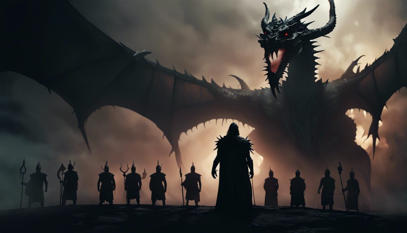 Epic Black Dragon God Confronts Warriors