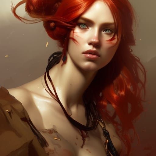 Beautiful Red-Haired Pirate: Detailed Digital Portrait