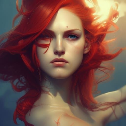 Red-Haired Pirate Woman Portrait in Art Nouveau Style