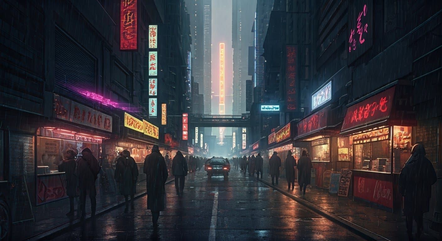 Cyberpunk City at Twilight: Gritty Futurism Meets Biomechani...