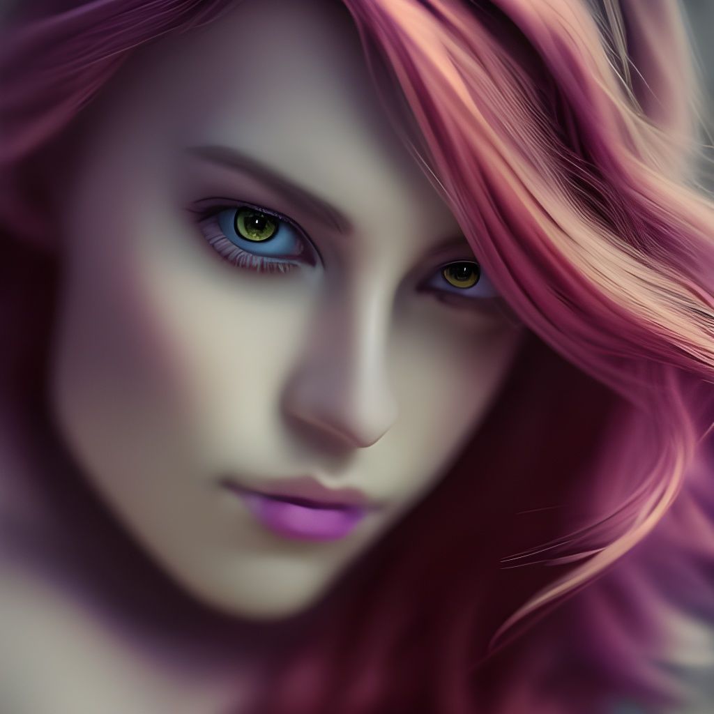 Purple Woman Portrait with Piercing Yellow Eyes