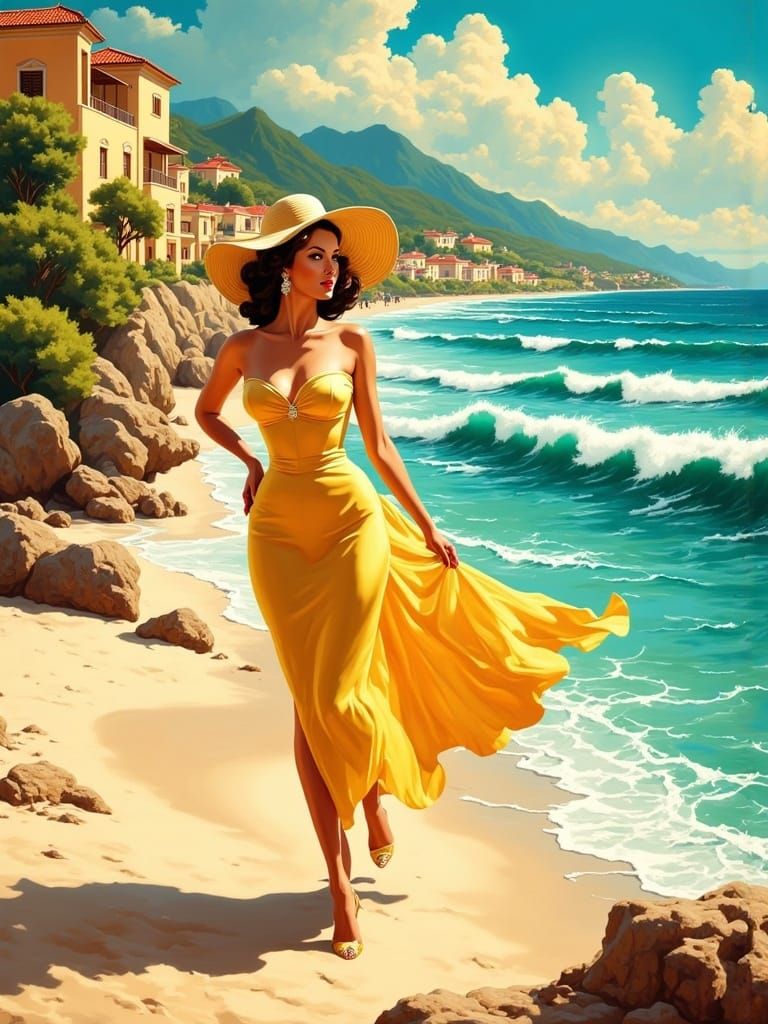 Riviera Travel Poster in Retro Rockabilly Style