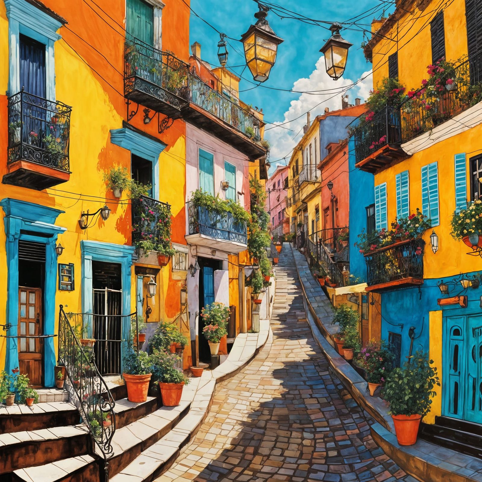 Colorful Houses in Caminito, Buenos Aires as Gouache