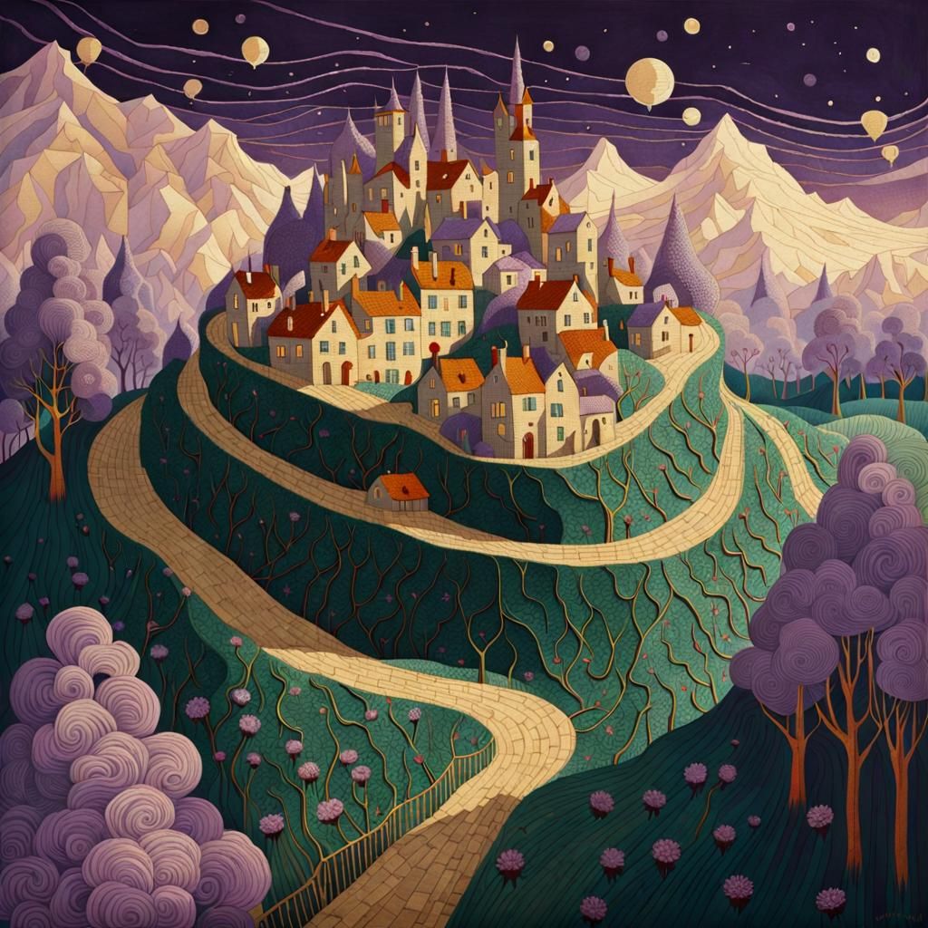 Yarn Crochet Village: A Detailed Artistic Image