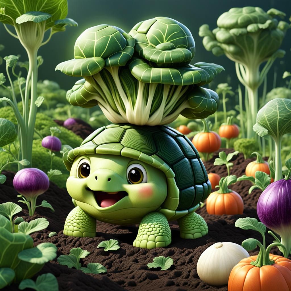 Adorable Cartoon Turnip Turtle in Vegetable Garden
