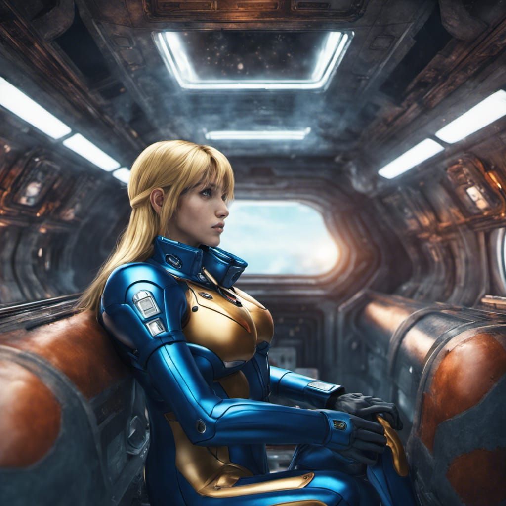 Zero Suit Samus Contemplates Space in Spaceship