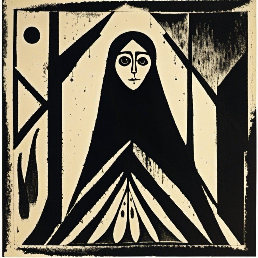 Love Witch in Dark Occult Psychedelic Print Style