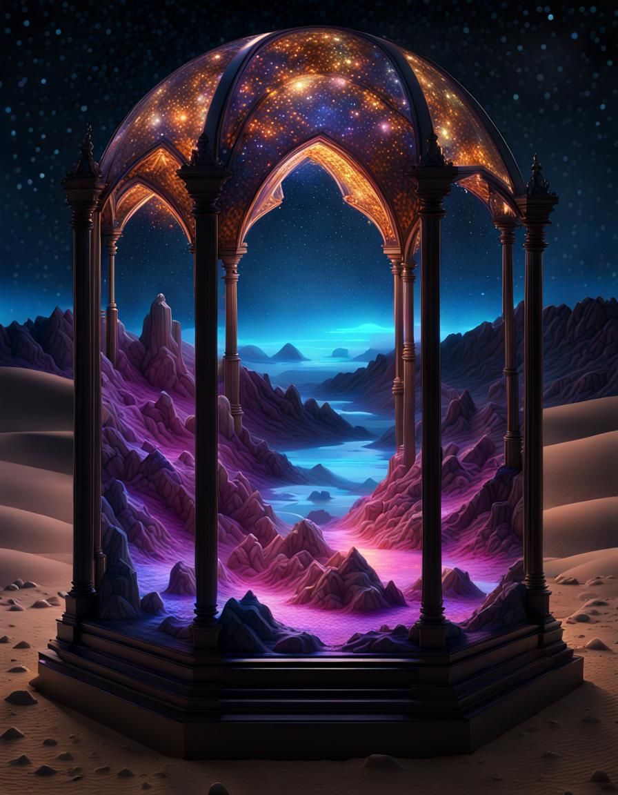 Intricate Black Light Sand Clock Landscape