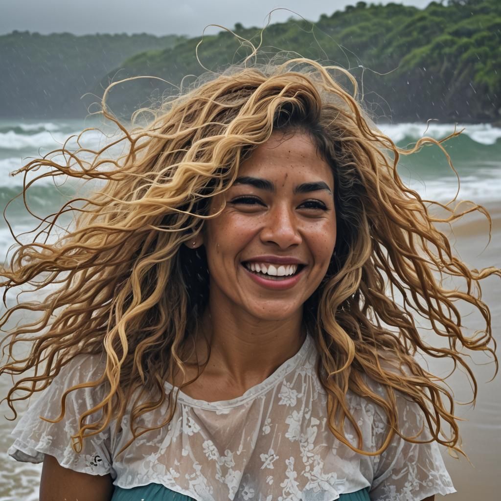 Taíno Woman Emerges from Stormy Sea, Digital Art