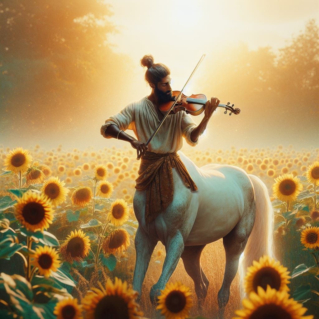Centaur Plays Violin in Sunflower Field
