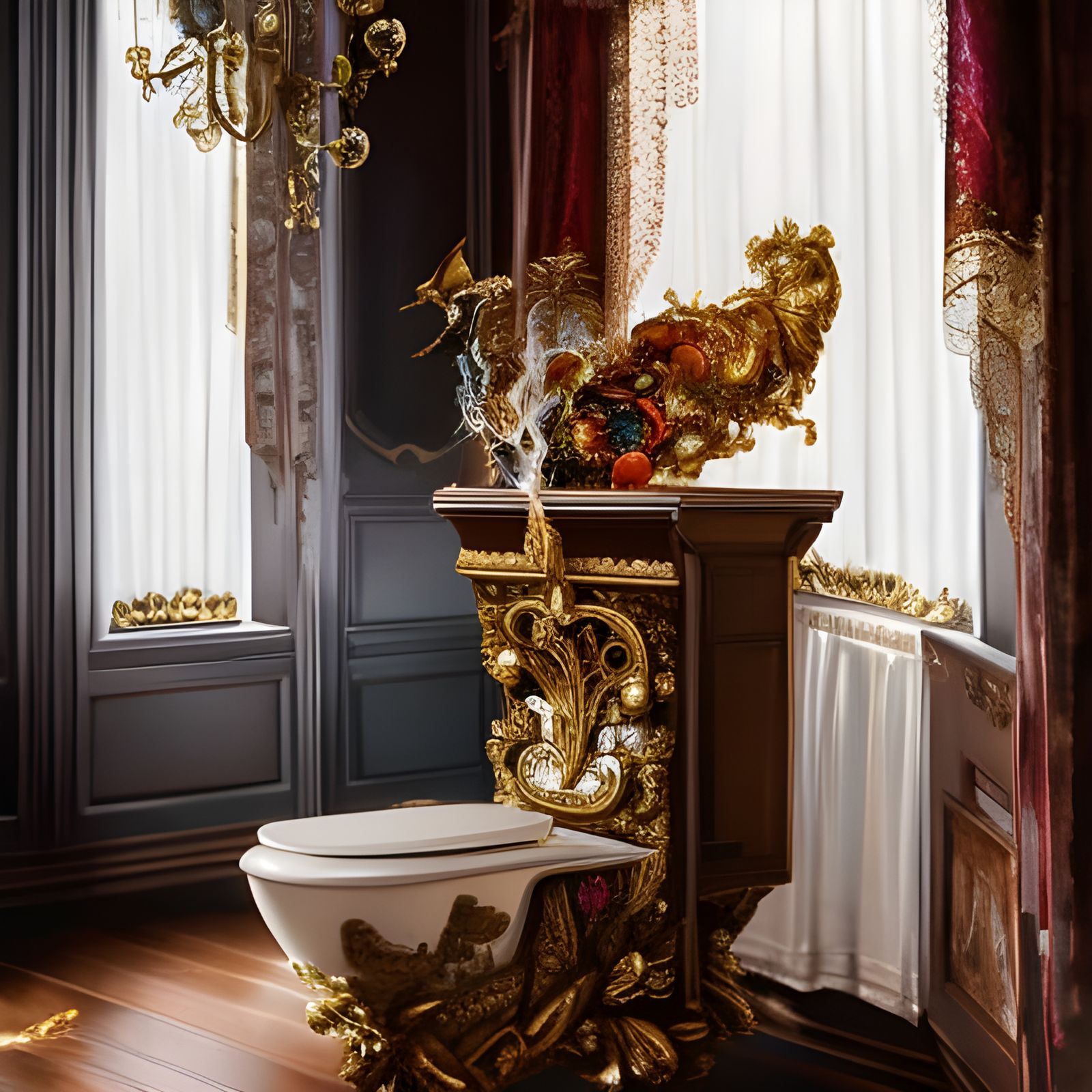 Rococo Toilet Still Life: Hyperdetailed Kitchen Scene