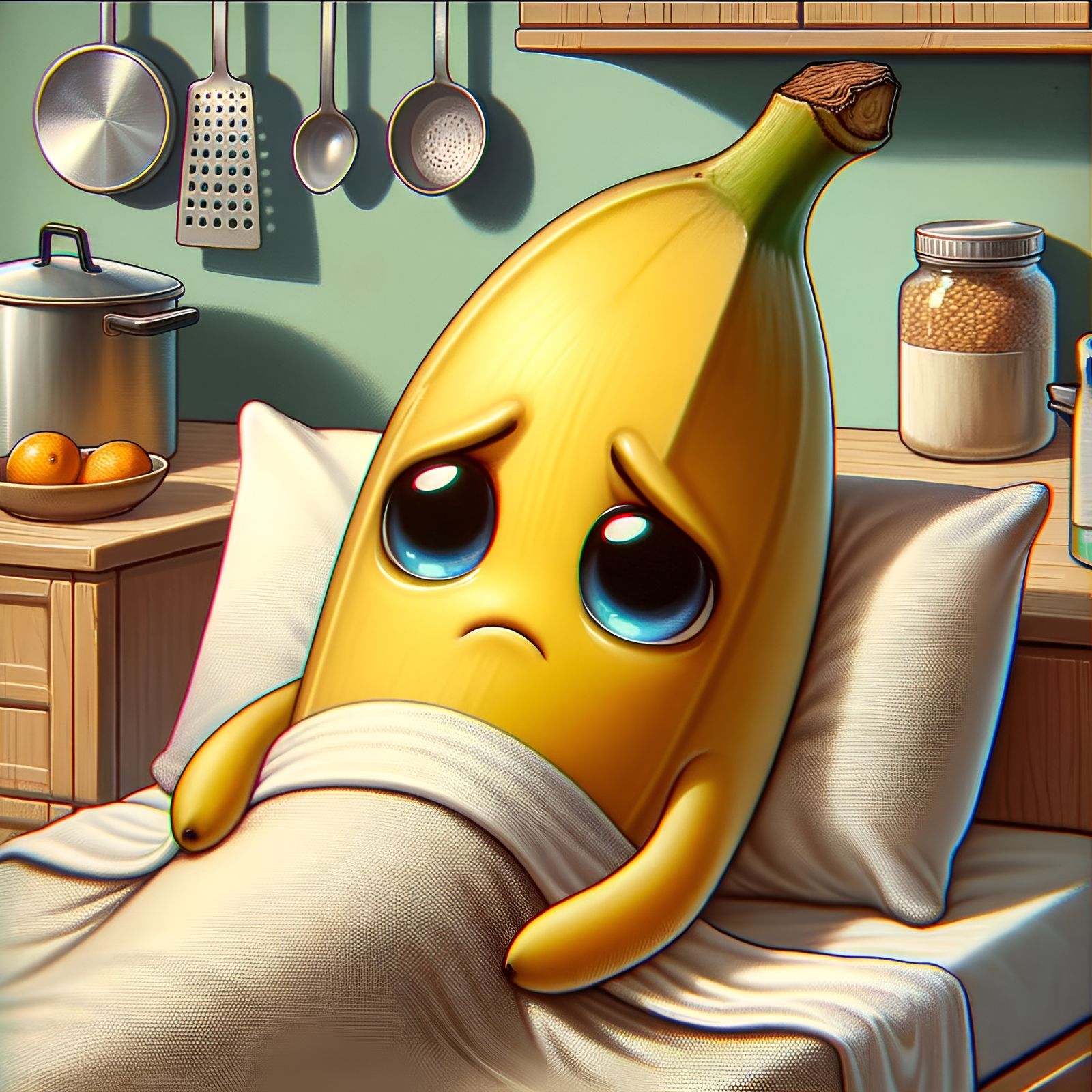 Cartoon Banana's Sick Day: An Oil Painting