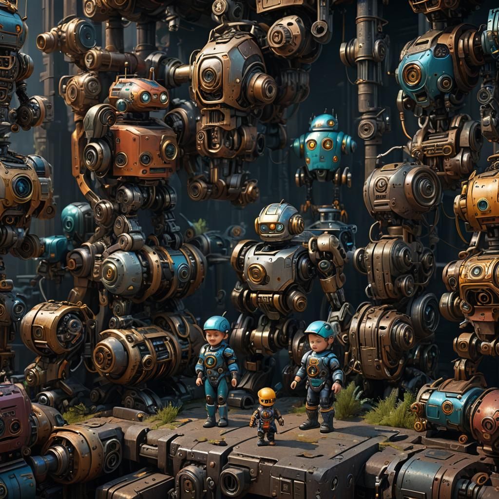 Fantastical Toddler Robots Concept Art