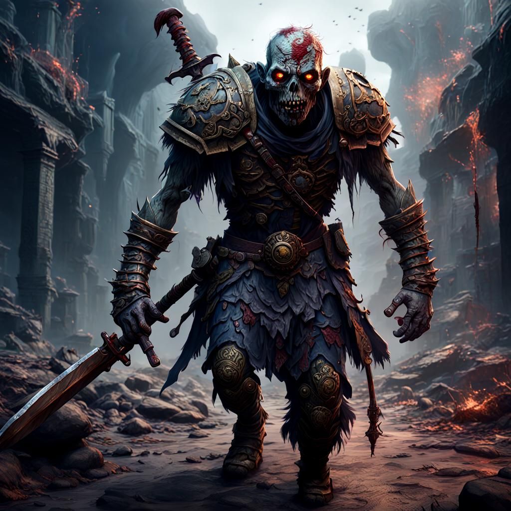 Warrior Zombie in Detailed Matte Painting Style