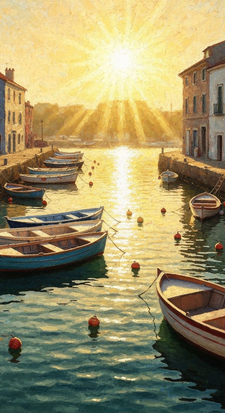 Impasto Harbor Scene in Warm Sunlight