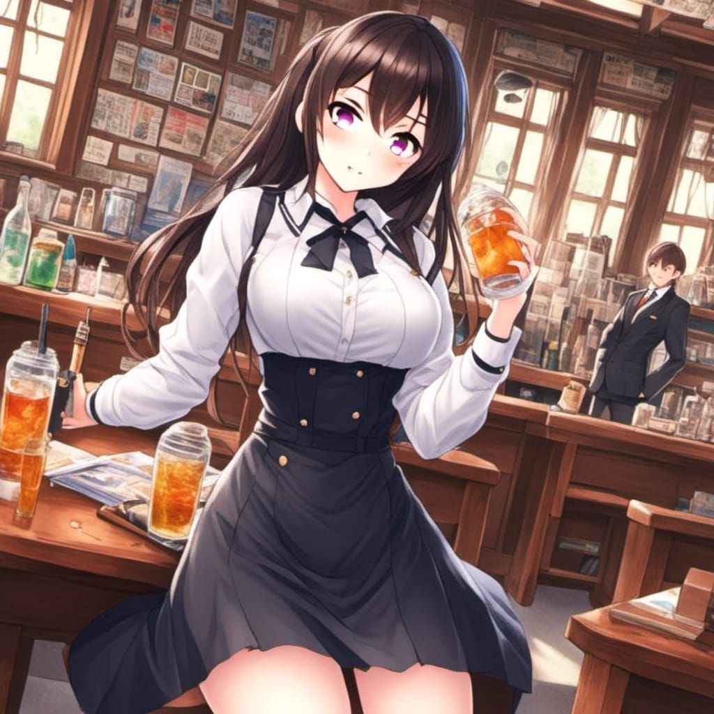Anime Style Girl Spills Drink in Dramatic Scene