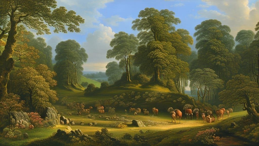 Constable-esque English Countryside with Colorful Flora