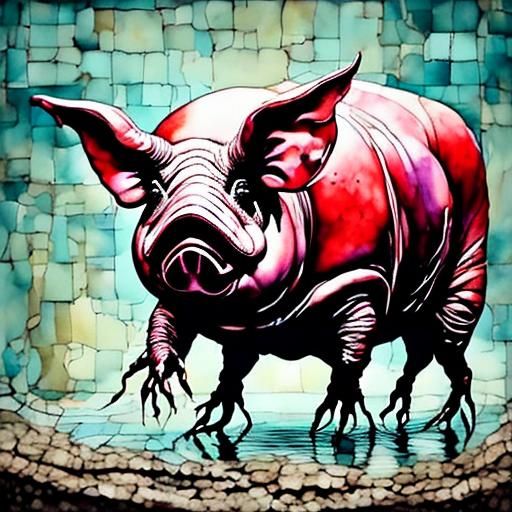 Ethereal Pig in Muddy Fantasy Landscape