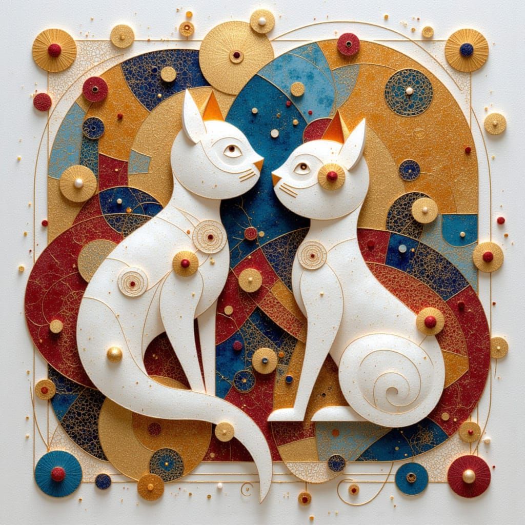 Bejeweled Cats in Klimt Style with Arabesque Filigree