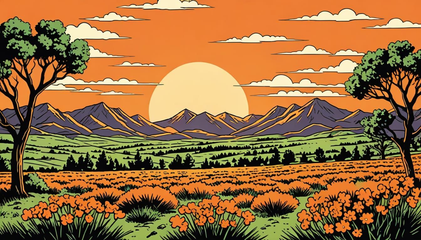 Utah Sunset in Vibrant Retro Comic Book Style