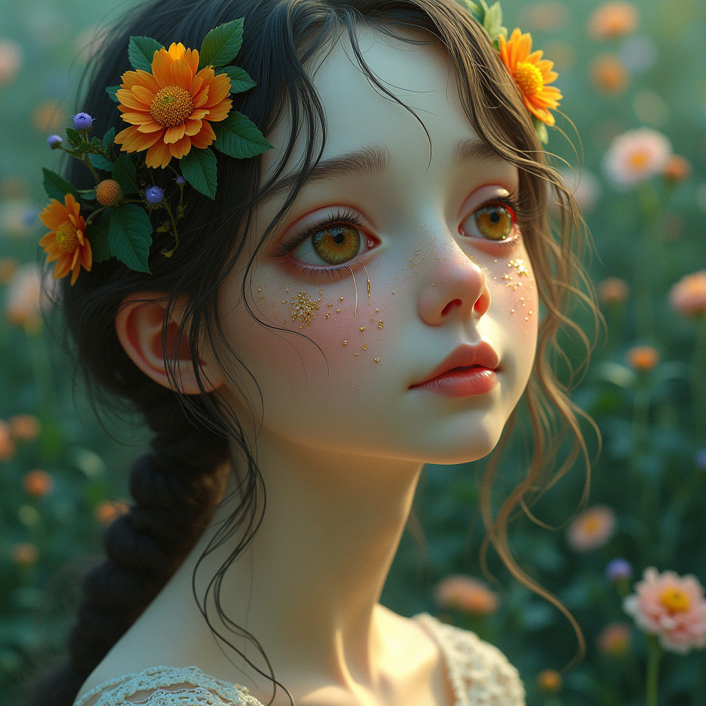 Girl with Flowers and Needles: Fantasy Concept Art