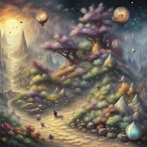 Whimsical Roosters in a Fantasy Dimension