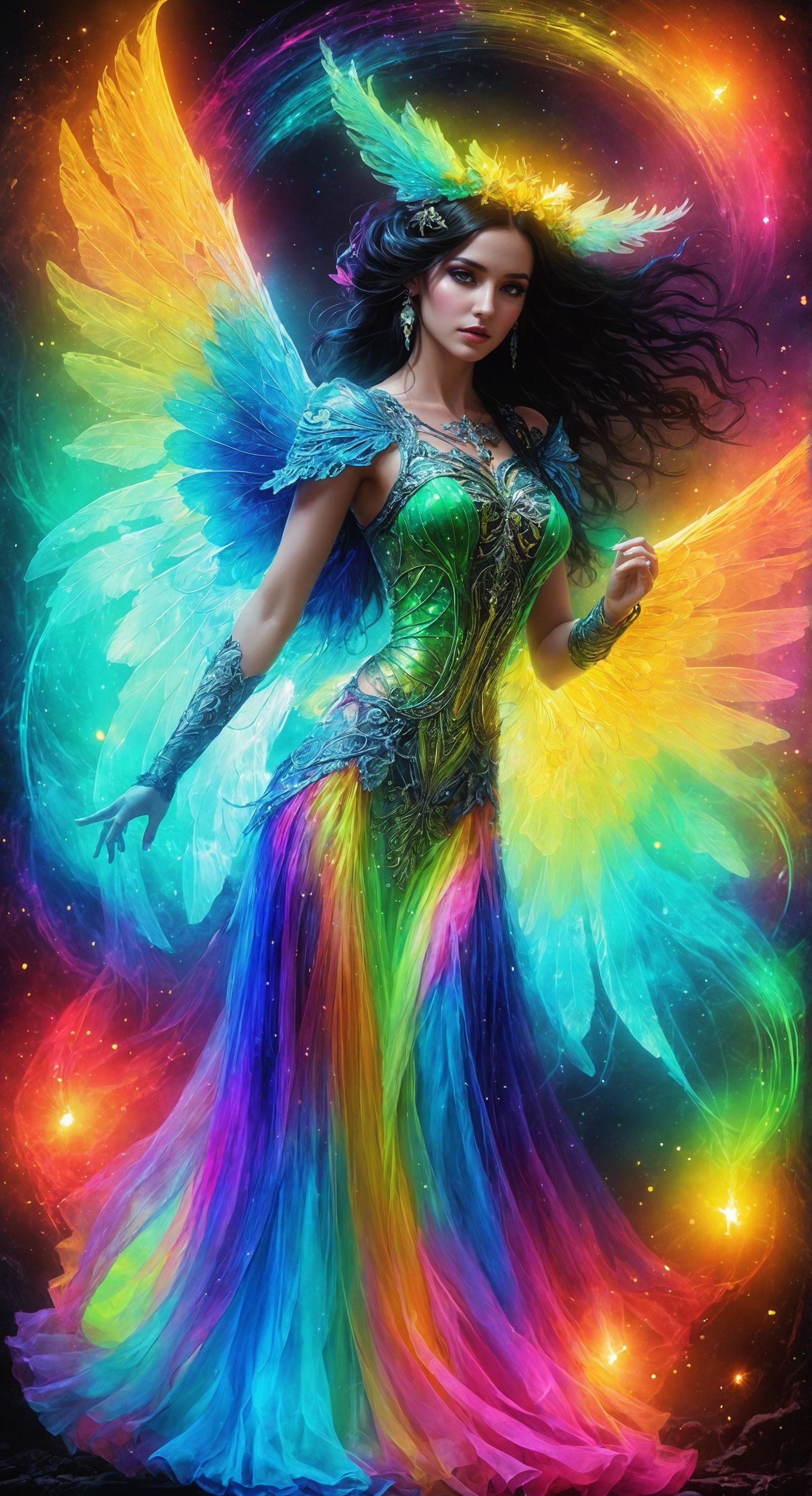 Aetheric Neon Fairy Dancing, Detailed Cinematic Image