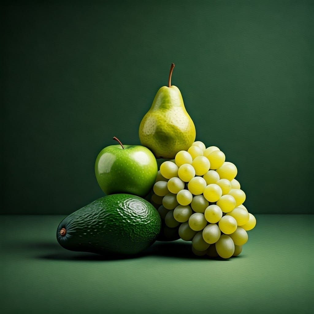 Lush Green Fruit Still Life in Abstract Style