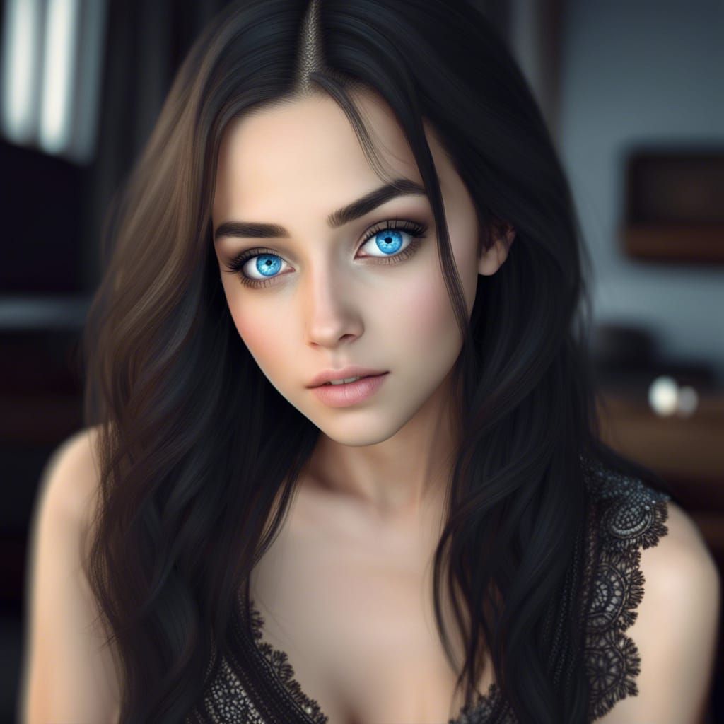 Beautiful Girl with Piercing Blue Eyes in Lace