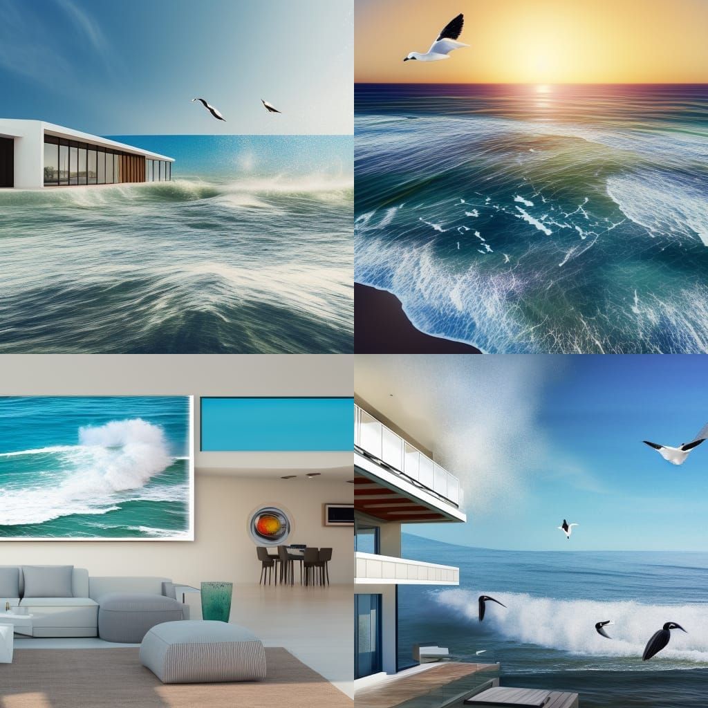 Hyperrealistic Malibu Beach House with Waves