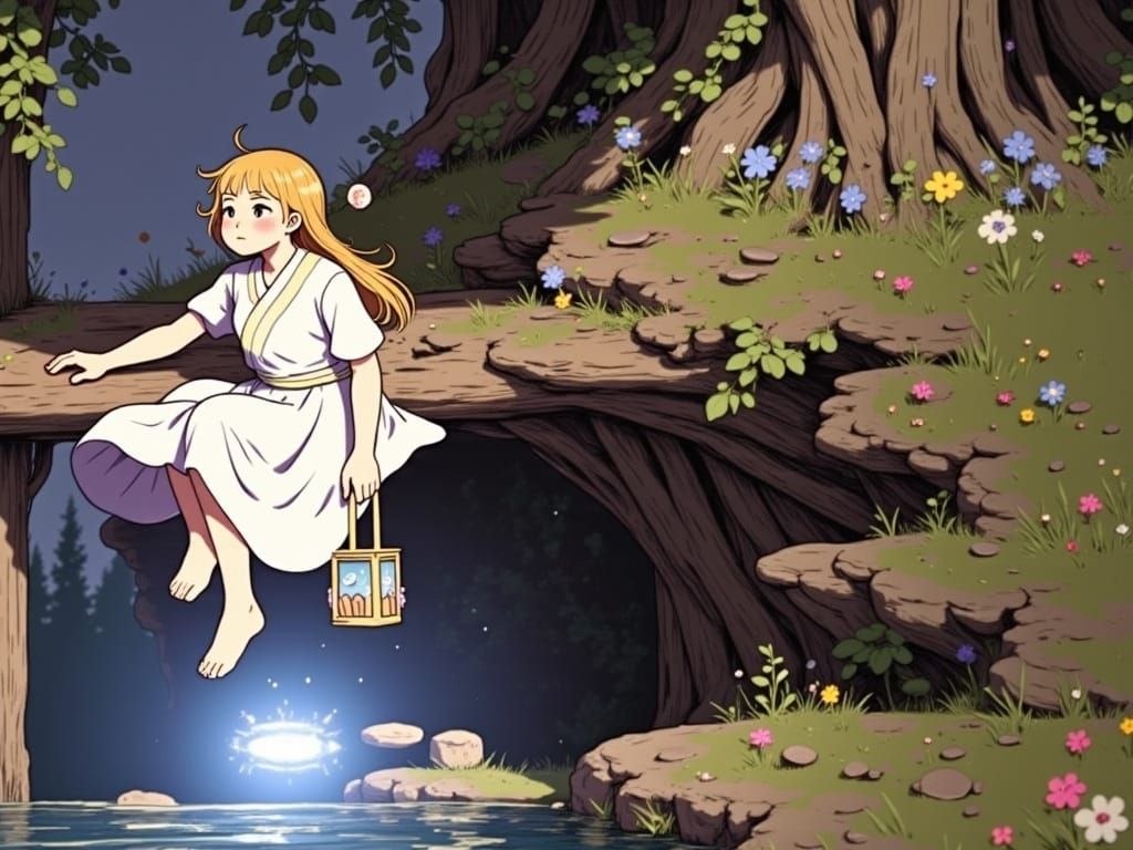 Whimsical Studio Ghibli-Inspired Girl in Magical Forest at M...