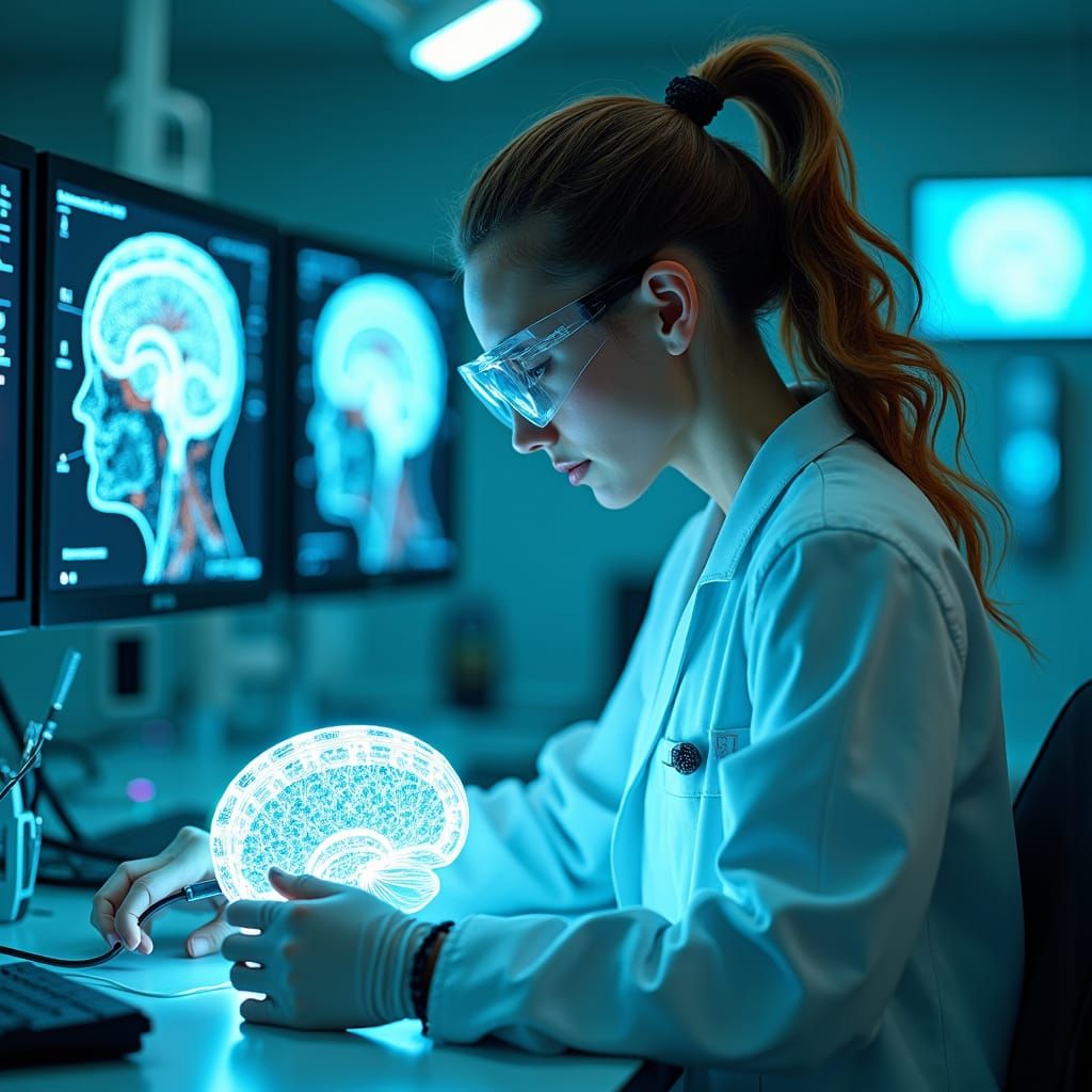 Futuristic Neuroscientist Connecting Brain to Photomodulatio...