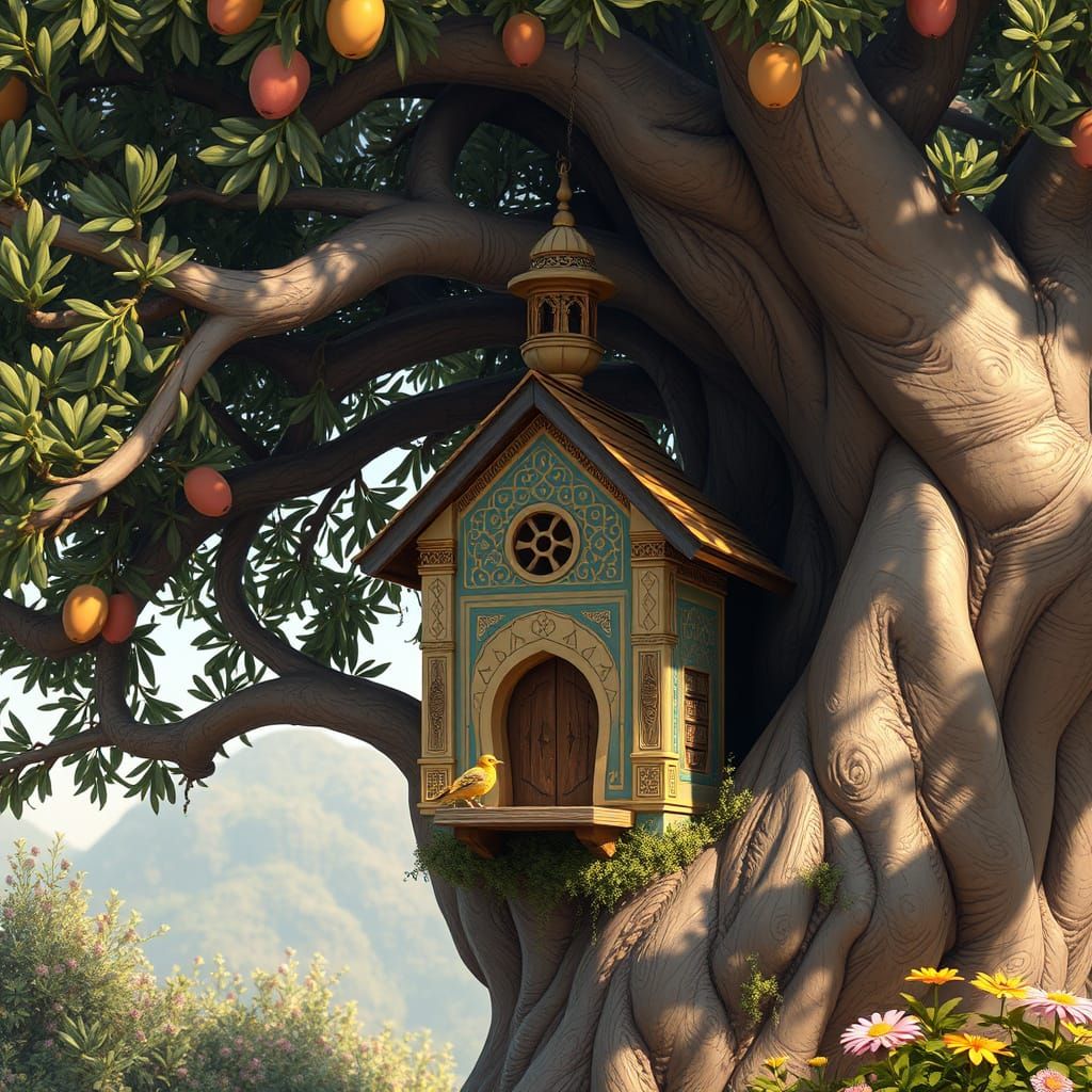 Islamic Birdhouse in Olive Tree: Matte Painting