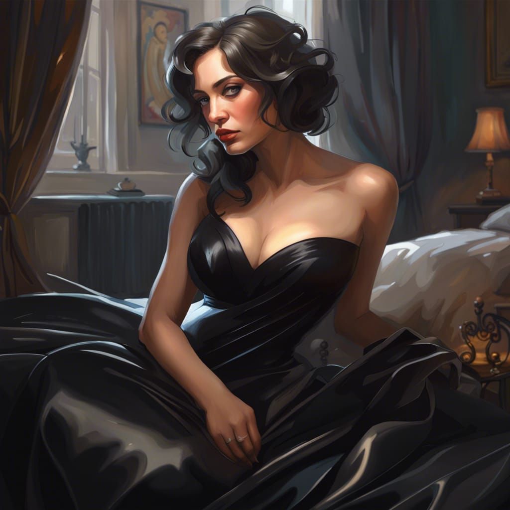 Voluptuous Woman in Satin Dress: Hyperdetailed Portrait