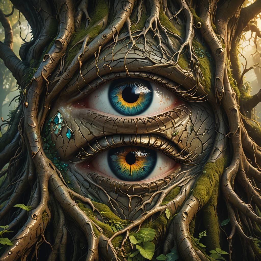 Mystical Eye Crying Jewels in Ancient Forest