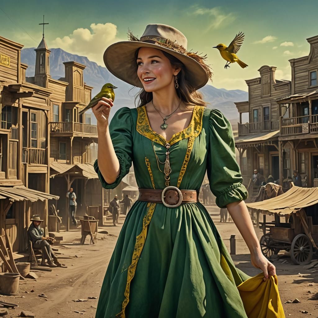 Western Woman with Warbler, Detailed Matte Painting