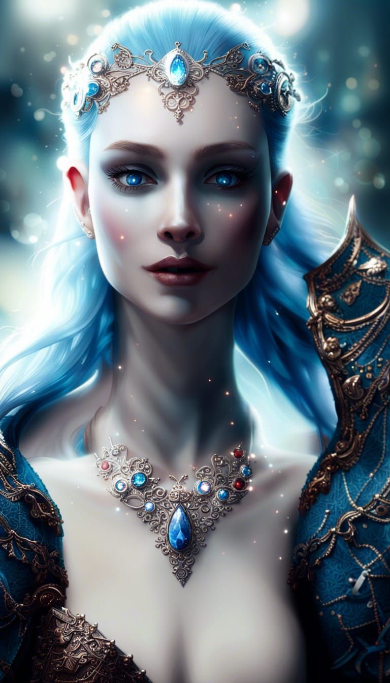 Schala zeal, Princess of Zeal kingdom, radiant blue eyes, Marc Simonetti, WLOP, swirling soft blue magical light, sharp ...