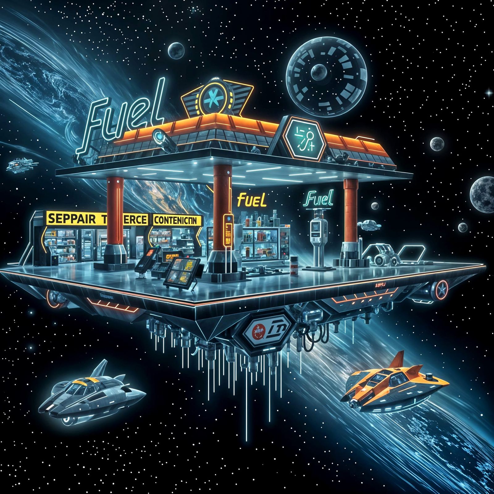 Sci-Fi Alien Gas Station in Space
