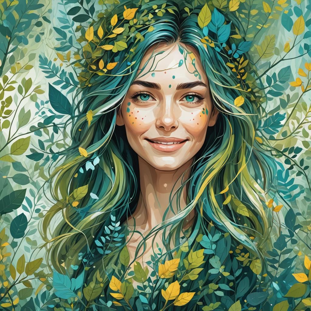 Nature and Portrait Fusion in Digital Illustration