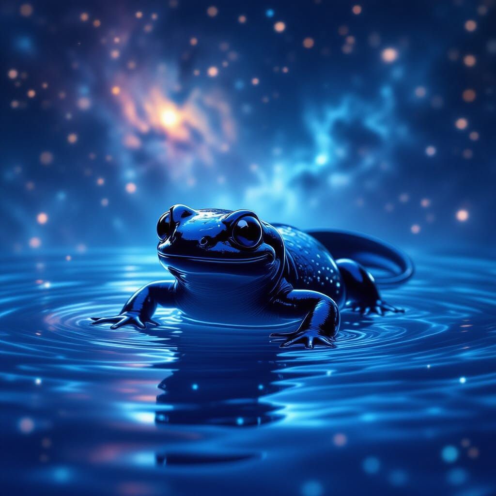 Glossy Salamander in Cosmic Bioluminescent Water
