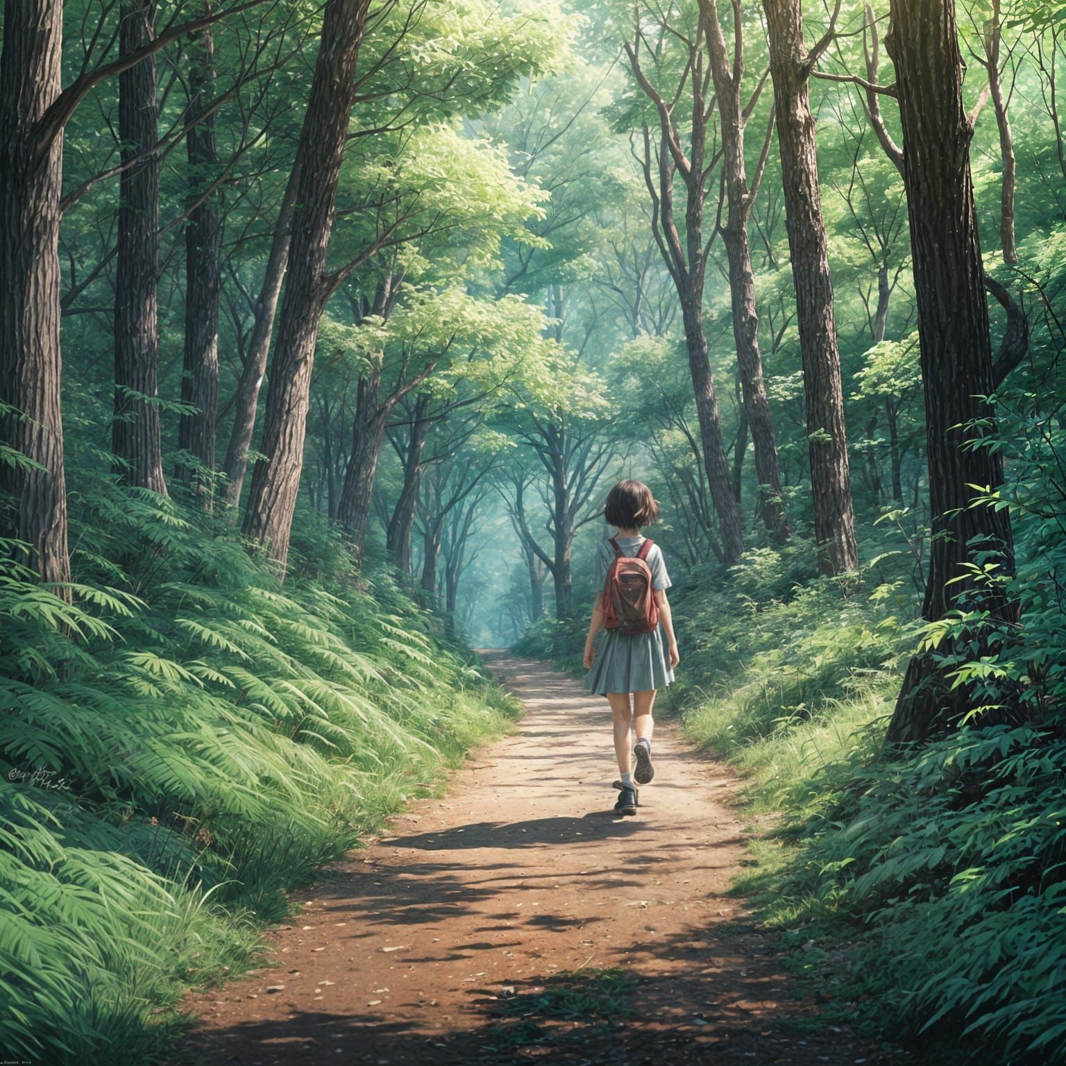 Anime Forest Stroll in Cel-Shaded Style