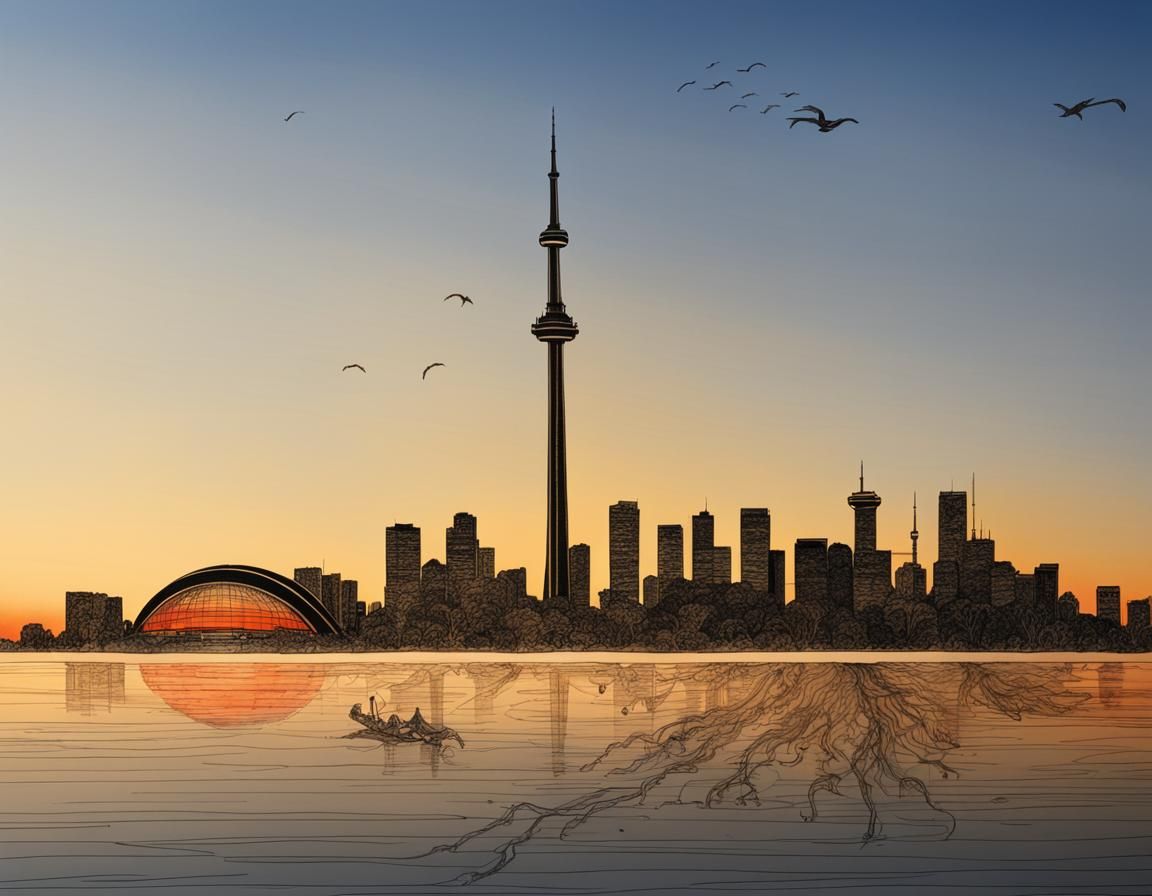 Toronto Skyline in Organic Line Drawing Style