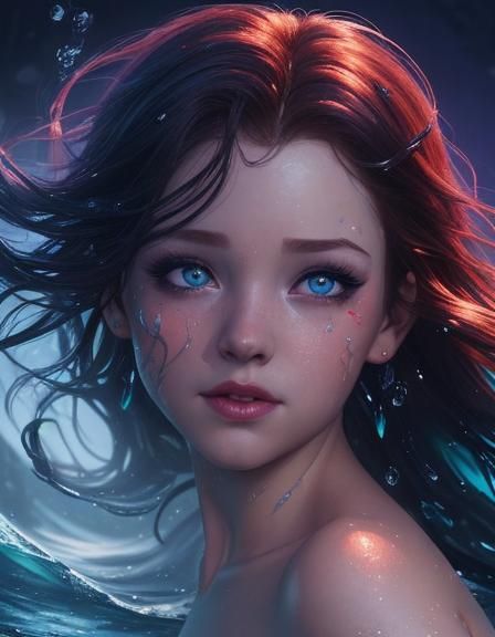 Hyperrealistic Little Mermaid with Shining Eyes
