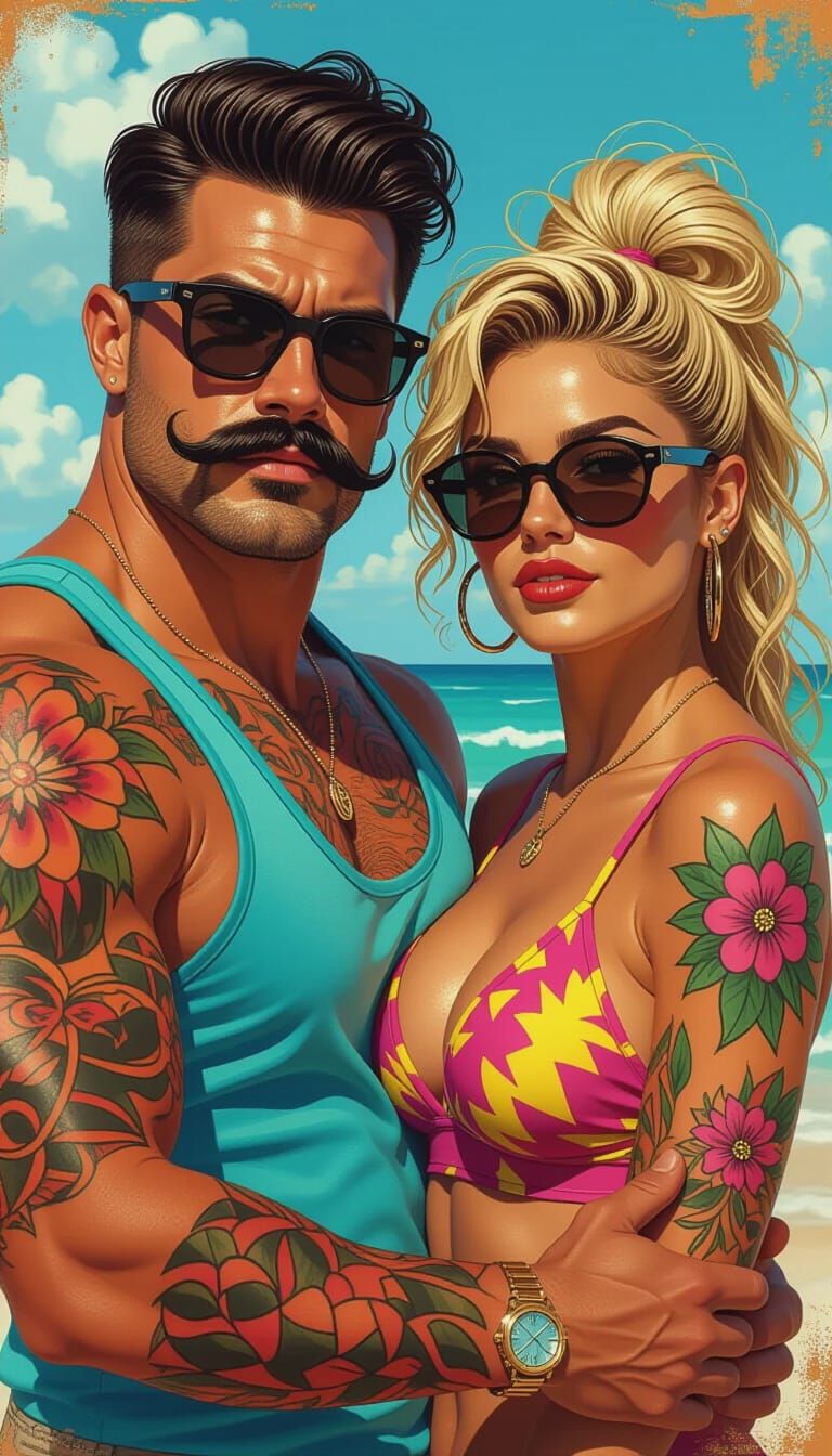 Miami Vice Duo in Hyperrealistic Splash Art Style
