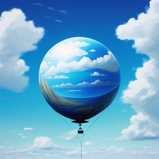 Surrealist Hot Air Balloon in Dreamy Blue Sky