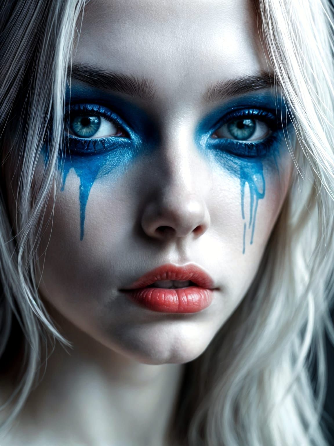 Monochrome Portrait with Vivid Blue Accents